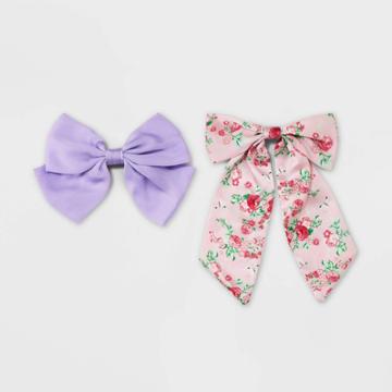 Girls' 2pk Mixed Floral & Solid Satin Bow Barrettes - Art Class