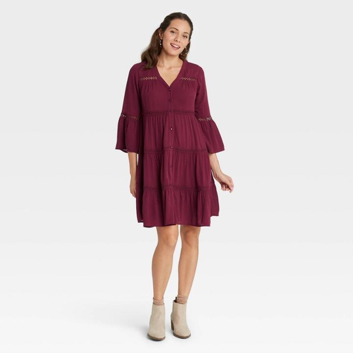 Women's Long Sleeve Button-front Dress - Knox Rose Purple