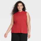 Women's Plus Size Mock Neck Ribbed Tank Top - A New Day Red
