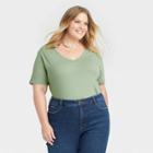 Women's Plus Size Short Sleeve V-neck Slim Fit Essential T-shirt - Ava & Viv Green