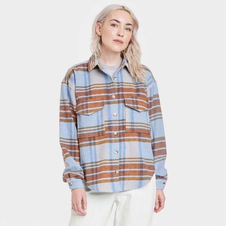 Women's Ford Bronco Plaid Graphic Shirt Shacket - Blue