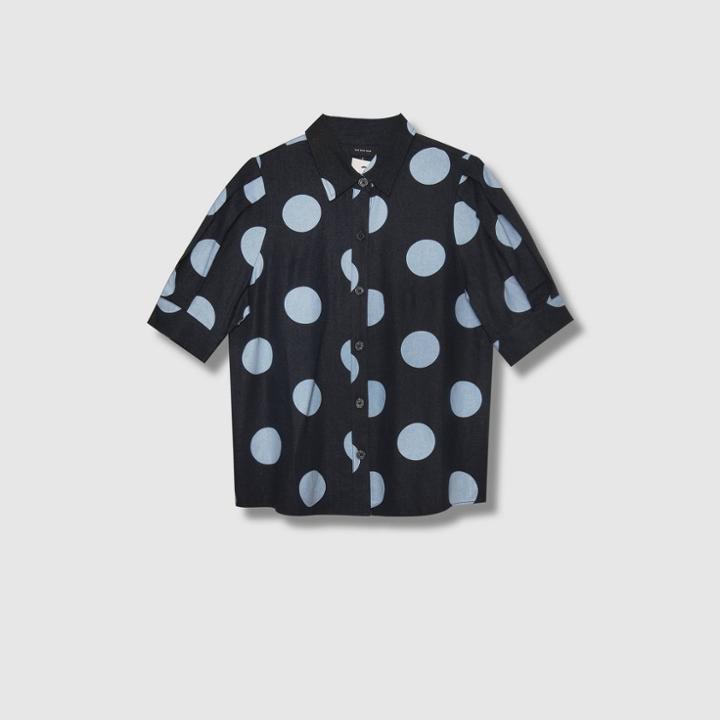 Women's Polka Dot Puff Short Sleeve Blouse - Who What Wear Black