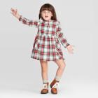 Toddler Girls' Long Sleeve Plaid Dress - Cat & Jack Cream/red 12m, Toddler Girl's, Beige