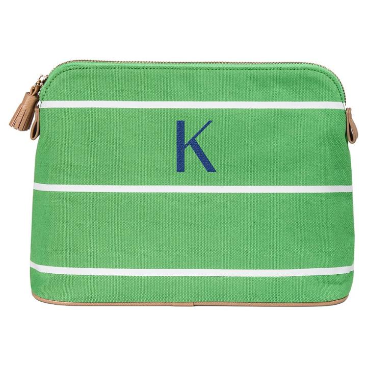 Cathy's Concepts Personalized Green Striped Cosmetic Bag - K