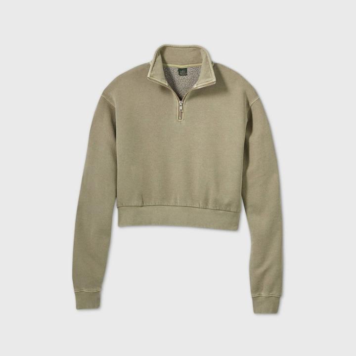Women's Quarter Zip Sweatshirt - Wild Fable Light Olive Xs,
