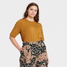 Women's Plus Size Short Sleeve Boat Neck T-shirt - Who What Wear Brown