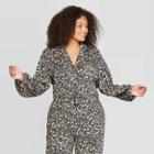 Women's Plus Size Floral Print Basic Long Sleeve V-neck Front Button-down Blouse - Who What Wear Black 3x, Women's,