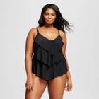 Women's Plus Size Tiered Tankini Top - Aqua Green Black