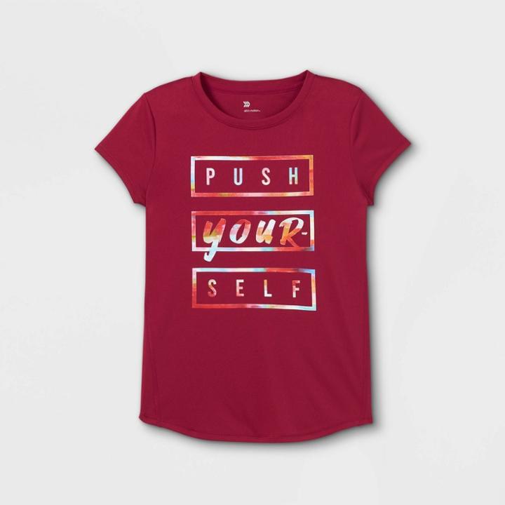 Girls' Short Sleeve 'push Yourself' Graphic T-shirt - All In Motion Cranberry