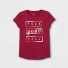 Girls' Short Sleeve 'push Yourself' Graphic T-shirt - All In Motion Cranberry