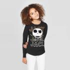 Disney Girls' Jack Skellington Halloween Flip Sequin Long Sleeve T-shirt - Black