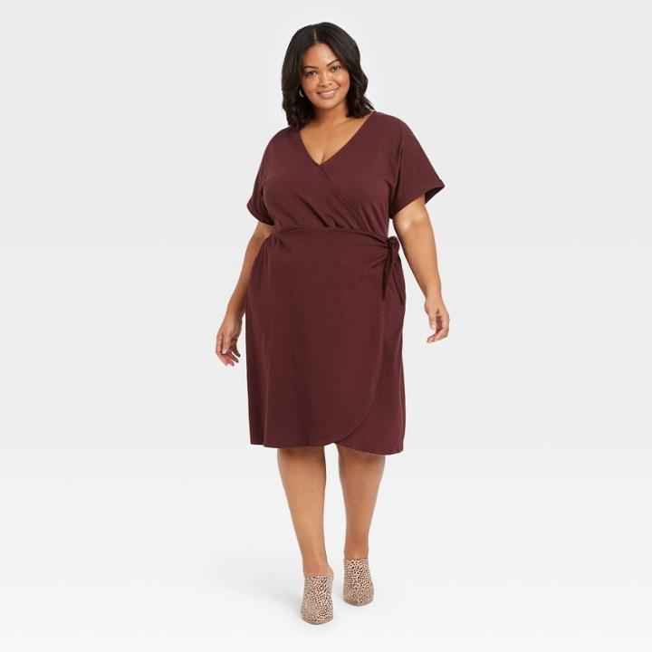 Women's Plus Size Short Sleeve Wrap Dress - Ava & Viv Red