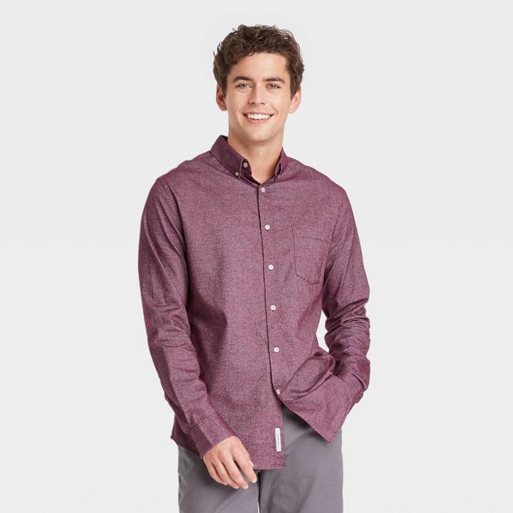 Men's Standard Fit Stretch Oxford Long Sleeve Whittier Button-down Shirt - Goodfellow & Co Pomegranate