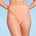 Women's Ribbed High Leg Cheeky High Waist Bikini Bottom - Wild Fable Peach Xxs, Pink