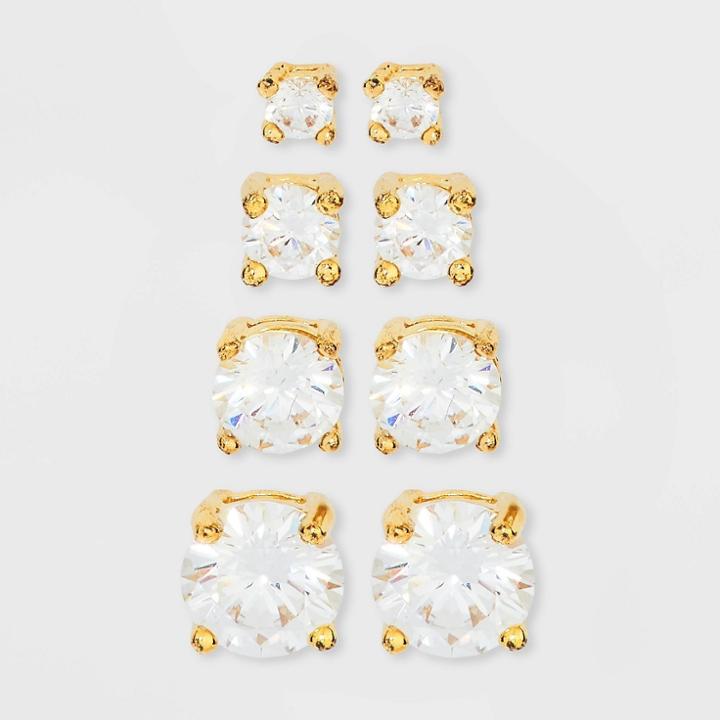 14k Gold Plated Cubic Zirconia Multi Size Stud Earring Set 4pc - A New Day Gold