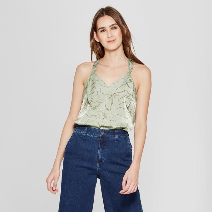 Women's Floral Print Racerback Tank - Mossimo Olive (green)