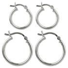 Distributed By Target Sterling Silver Duo Click In Hoop Earring Set - Silver,