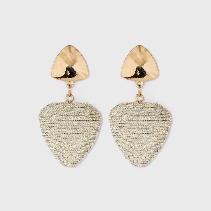 Warped Trillion Post With Thread Wrapped Bead Drop Earrings - A New Day Ivory