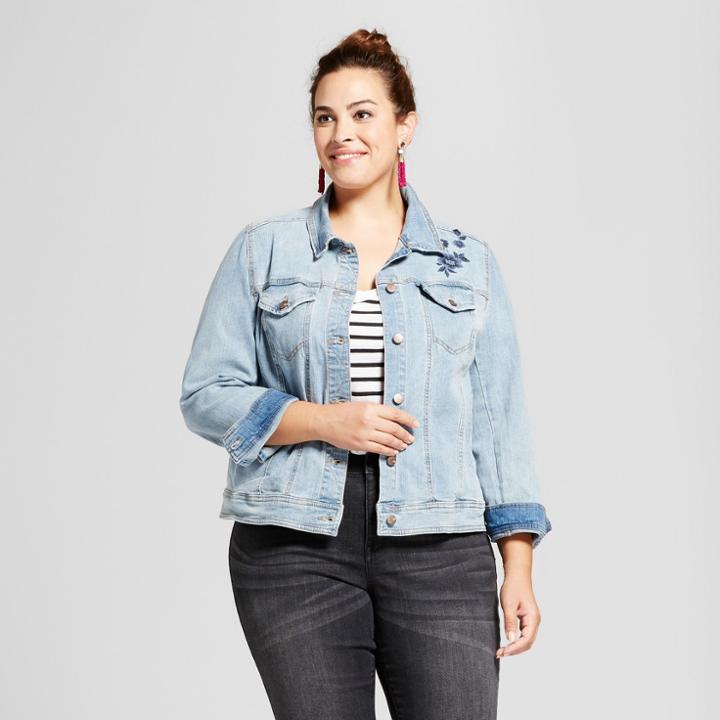 Women's Plus Size Embroidered Denim Jacket - Ava & Viv