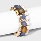 Semi-precious Opal And Brown Agate Stretch Bracelet Set 3pc - Universal Thread Cream/brown