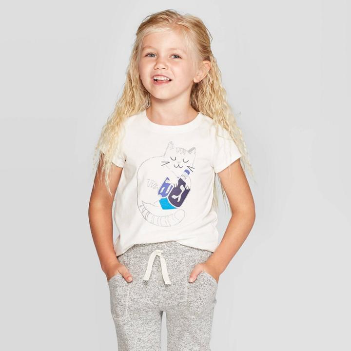 Petitetoddler Girls' Short Sleeve 'kitty Dreidel' Graphic T-shirt - Cat & Jack Cream 3t, Girl's, White