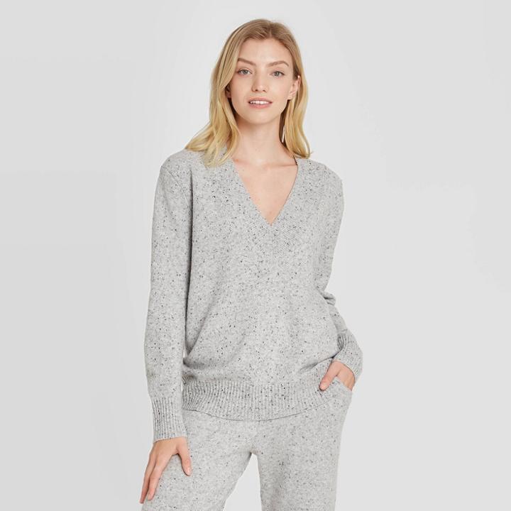 Women's Lounge V-neck Pullover Sweater - Stars Above Gray