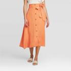 Women's High-rise Button-front Linen Skirt - A New Day Orange
