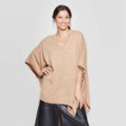 Women's Turtleneck Pullover Poncho Wrap Jacket - A New Day Camel One Size, Brown