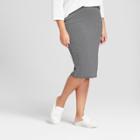Women's Plus Size Stripe Knit Midi Skirt - Ava & Viv Black/white