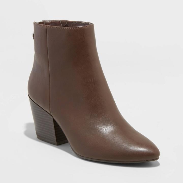 Women's Bren Faux Leather Zipper Back Bootie - A New Day Brown