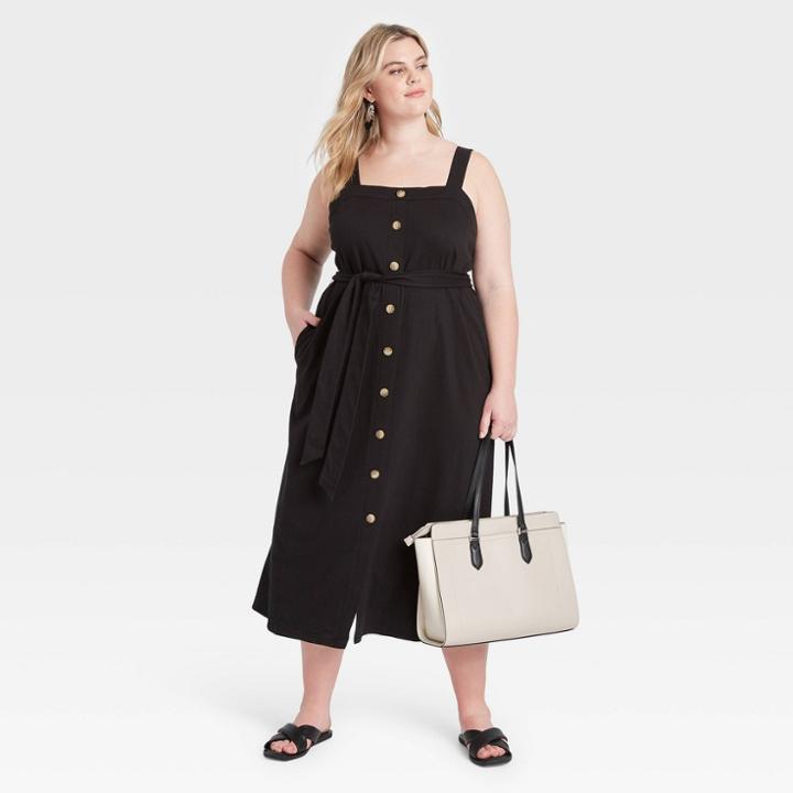 Women's Plus Size Knit Button-front Dress - Ava & Viv Black