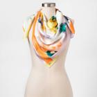 Women's Floral Print Silk Square Scarf - A New Day Cream One Size, Ivory