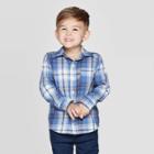Oshkosh B'gosh Toddler Boys' Long Sleeve Woven Plaid Button-down Shirt - Blue