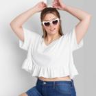 Women's Plus Size Short Sleeve V-neck Peplum Cropped T-shirt - Wild Fable Fresh White