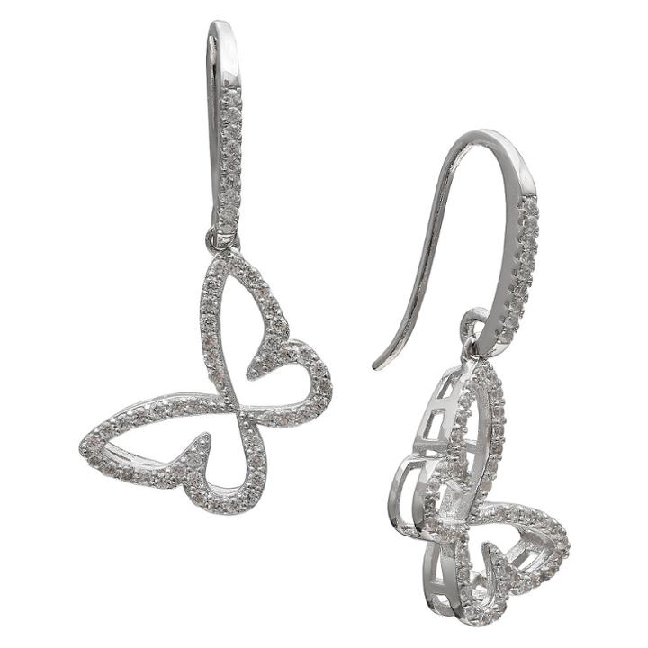Target Women's Pave Cubic Zirconia Butterfly Drop Earrings In Sterling Silver - Silver/clear
