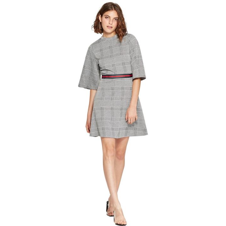Women's Plaid Short Sleeve Turtleneck Knit Menswear Dress - 3hearts (juniors') Black/white Xs, Black White