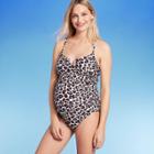 Maternity Leopard Print V-wire With Tie Back One Piece Swimsuit - Isabel Maternity By Ingrid & Isabel L, Black/brown/tan