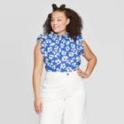 Women's Plus Size Floral Print Collared Tank Top - Who What Wear Blue