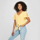 Women's Short Sleeve Tie Front Lace Back Top - 3hearts (juniors') Yellow