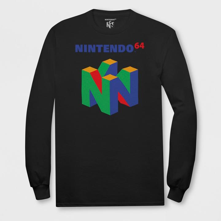 Men's Long Sleeve Nintendo Crew T-shirt - Black