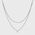 Silver Plated Paperlink Chain And Pierced Cubic Zirconia Necklace Set - A New Day