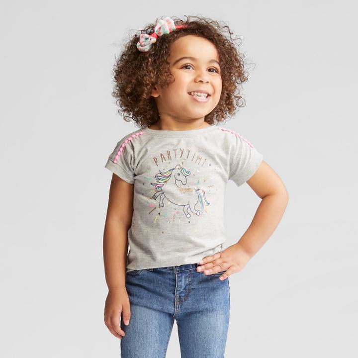 Toddler Girls' Party Time Short Sleeve T-shirt - Cat & Jack Heather Gray