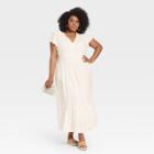 Women's Plus Size Flutter Short Sleeve Dress - Knox Rose White