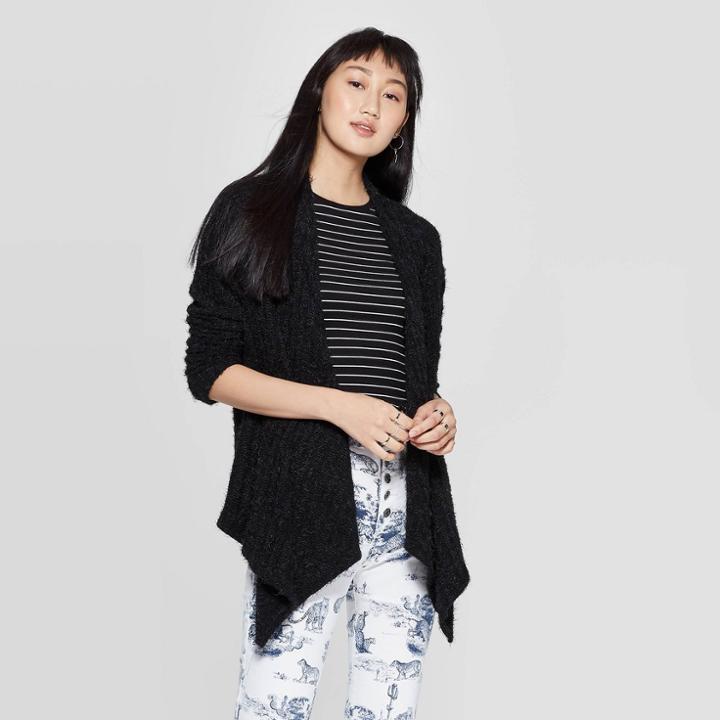 Women's Long Sleeve Eyelash Open Cardigan - Xhilaration Black
