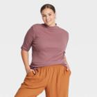 Women's Plus Size Elbow Sleeve Mock Turtleneck T- Shirt - A New Day