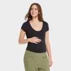 The Nines By Hatch Maternity Cap Sleeve U-neck Bodysuit Black
