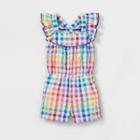 Toddler Girls' Rainbow Gingham Ruffle Sleeve Romper - Cat & Jack