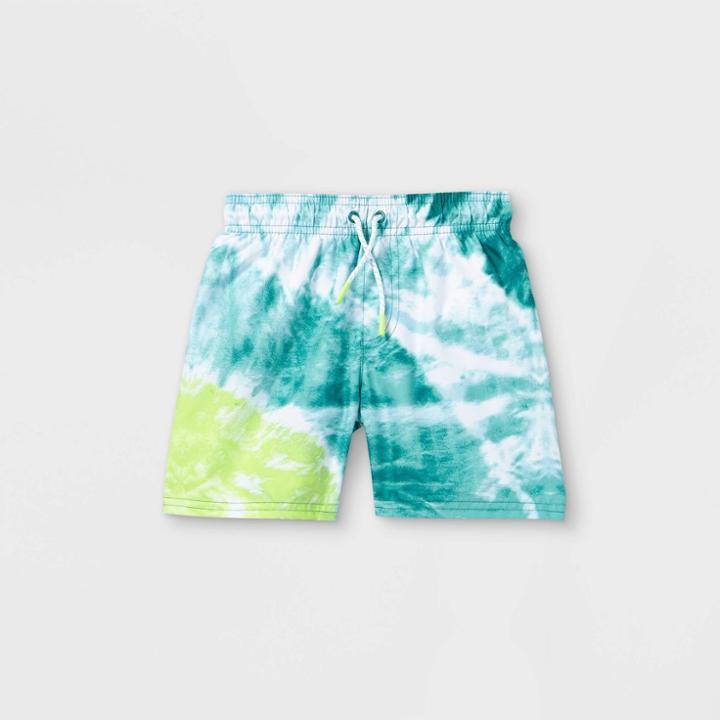 Toddler Boys' Tie-dye Swim Trunks - Cat & Jack Lime Green/blue