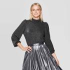 Women's Puff Long Sleeve Mock Turtleneck T-shirt - Who What Wear Silver