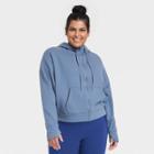 Women's Plus Size Ribbed Fleece Cropped Hooded Sweatshirt - All In Motion Navy Blue